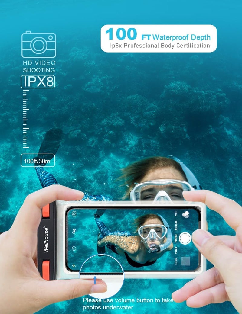 Wellhouse Waterproof Phone Pouch, Waterproof Phone Case for iPhone 16 15 14 13 12 Pro Max XS Samsung, IPX8 3D Cellphone Dry Bag Beach Essentials (1 Pack - Black/Red Clasp7.0, 7 inch) - Image 3